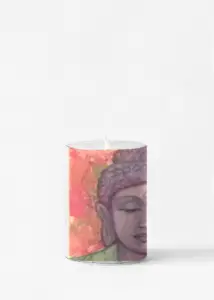 custom printed Buddah artwork candle