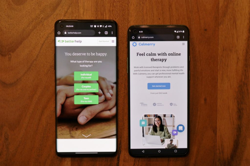 Betterhelp compared to Calmerry on two phones